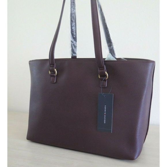 Tommy Hilfiger 69J5211 601 Burgundy Pebbled PU Leather Tote Bag $128 - Picture 4 of 10